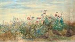 A Flowerbank With Poppies, Harebells And Marigolds A Flowerbank With Poppies, Harebells And Marigolds
