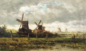 Landscape with Windmills and Two Figures by Willem Roelofs