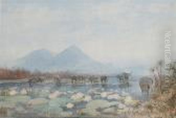 Elephants Browsing Amongst Water Lilies - view 1