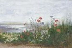 Poppies, Ox-eye Daisies, 
Dandelions And Foxgloves At The Edge Of Afield, With A View Of 
Londonderry Beyond