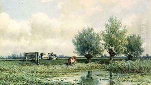 A Summer Landscape With Grazing Cows 2 by Willem Roelofs