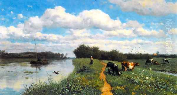 Cows Grazing Near a Canal, Schiedam - view 1