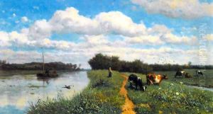 Cows Grazing Near a Canal, Schiedam by Willem Roelofs