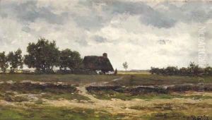 A cottage in the fields by Willem Roelofs