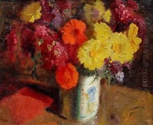 Still-life Of Daises And Poppies In A Decorated Vase by William Nicholson