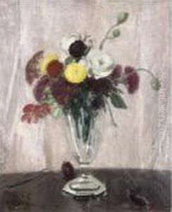 Sweet Sultana And Other Flowers In A Glass Vase by William Nicholson