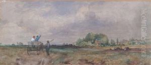 Rural Landscape With Figures In A Horse Drawn Cart by Erskine Nicol