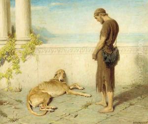 The dog, whom late had granted to behold his lord, when twenty tedious years had rolled takes a last look and having seen him dies by Briton Riviere