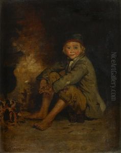 A Boy Seated By A Fire by Erskine Nicol
