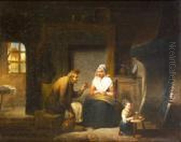 Dutch Interior With Old Couple And Child - view 1