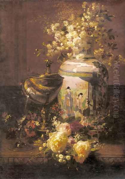 Still Life With Japanese Vase And Flowers - view 1
