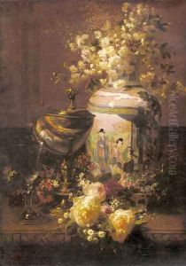 Still Life With Japanese Vase And Flowers by Jean-Baptiste Robie