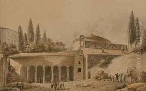 L'eglise Saint Etienne De Rome, Des Personnages Sur La Place by Victor-Jean Nicolle