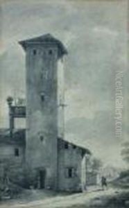 Deux Personnages Dans Un Paysage Avec Des Habitations Deux Personnages Dans Un Paysage Avec Des Habitations