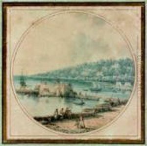 Trois Vues Animees De Naples En Tondo by Victor-Jean Nicolle