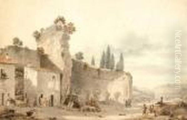 Vue Animee Des Ruines D'une Des Salles Des Thermes De Titus Et Du Colisee A Rome - view 1