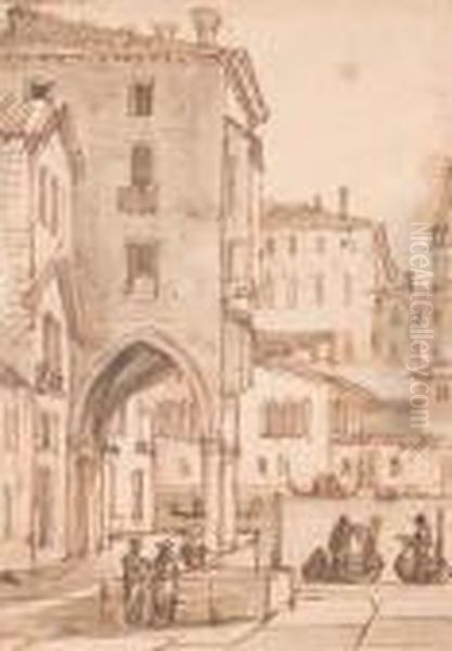 Vue De Venise : Personnages Sous Une Arcade, Pres Du Grandcanal - view 1