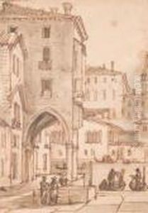 Vue De Venise : Personnages Sous Une Arcade, Pres Du Grandcanal by Victor-Jean Nicolle