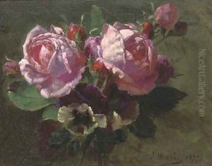 A bouquet of roses and pansies by Jean-Baptiste Robie