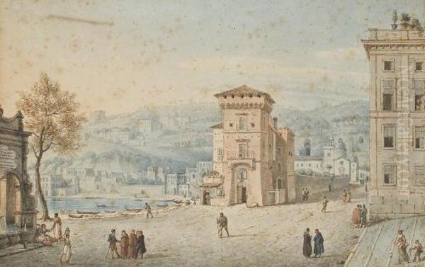 Le Port De Chiaia Avec A L'arriere Plan La Ville De Mergellina, D'apres Van Wittel - view 1