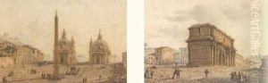 Deux Vues De Rome : Piazza Del Popolo Et L'arc De Constantin