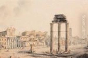 Vue Du Forum A Rome
 Aquarelle by Victor-Jean Nicolle