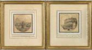 Deux Vues De Rome. Paire De Dessins