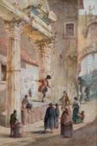 Un Marchand Ambulant, Sur Une 
Estrade Installee Sous Un Portique Antique, Harangue Quelques 
Spectateurs