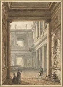 Personnages Dans L' Entree D' Une Cour. by Victor-Jean Nicolle