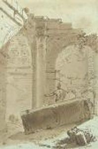 Les Ruines D'un Batiment Classique Avec Un Soldat Pres D'unsarcophage