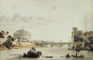 Rome Vue Du Tibre Avec Le Chateau Saint-ange by Victor-Jean Nicolle
