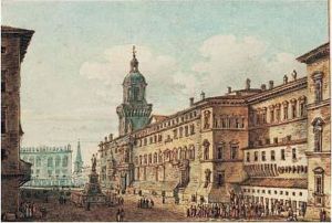 Vue De La Place Du Palais Public A Bologne