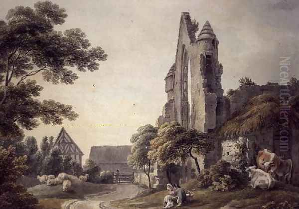 A ruined abbey near a Farmyard - view 1