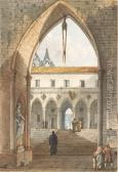 The Interior Of A Gothic Monastery Seen Through An Arch - view 1