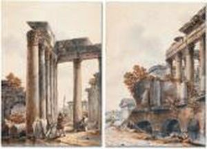 A Pair Of Views Of Roman Ruins by Victor-Jean Nicolle