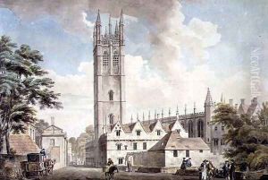 Magdalen Bridge and Tower, Oxford, c.1770 by Michael Angelo Rooker