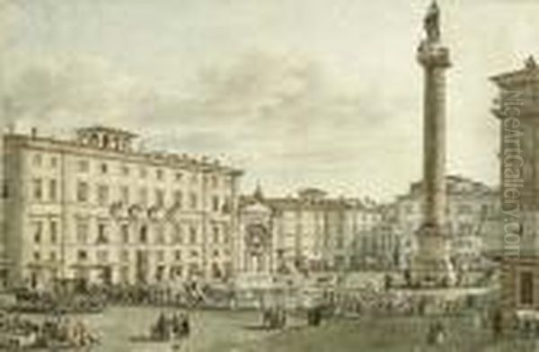 View Of The Piazza Colonna With The Column Antoninus, Rome - view 1