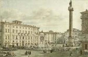 View Of The Piazza Colonna With The Column Antoninus, Rome View Of The Piazza Colonna With The Column Antoninus, Rome
