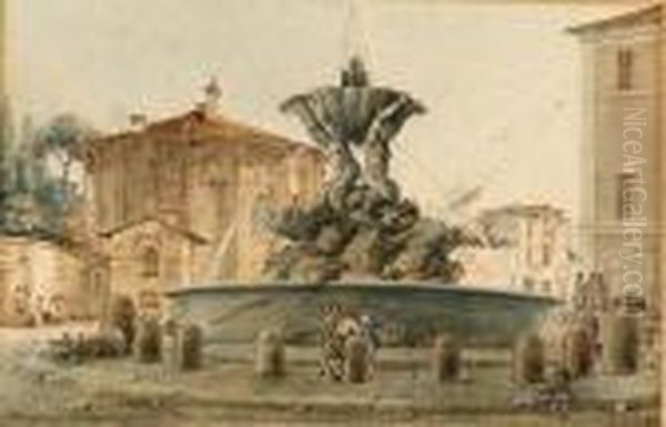 The Fountain Of The Piazza Santa
Maria In Cosmedin With The Templeof Cybele, Saint Peter In The
Background, Rome - view 1