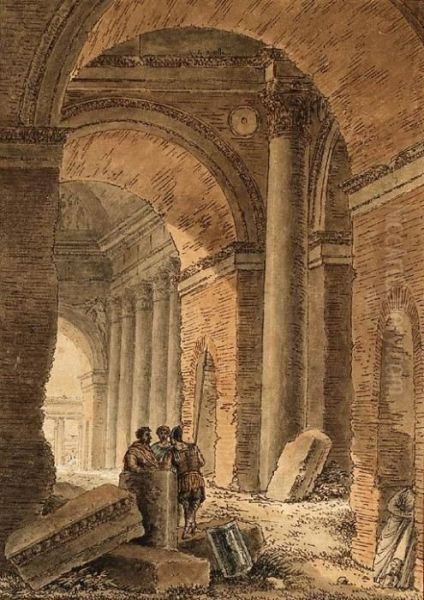 Three Soldiers In A Ruined Gallery - view 1