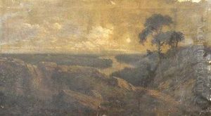 A Figure On A Path In An Extensive Wooded River Landscape by Edmund John Niemann