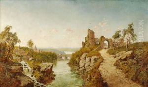 Aruined Castle Overlooking A River Valley