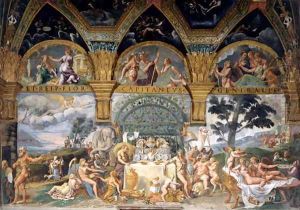 The noble banquet celebrating the marriage of Cupid and Psyche from the Sala di Amore e Psiche, 1527-31 by Giulio Romano (Orbetto)