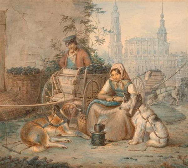Kohlenverkauferin Mit Hundewagen Vor Der Dresdner Hofkirche. - view 1