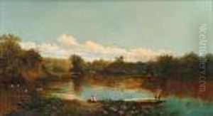 Figuresfishing On The Thames by Edmund John Niemann