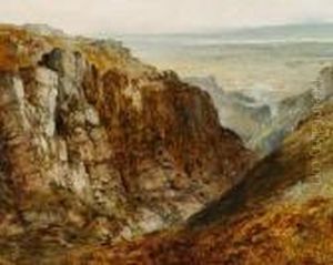 A Rocky Landscape. In The Foreground A Shepherd by Edmund John Niemann