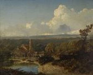 Wooded River Landscape With Cottage; And Another Similar by Edmund John Niemann