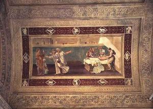 Scene of a doctor attending a sick man, ceiling painting from the Giardino Segreto by Giulio Romano (Orbetto)