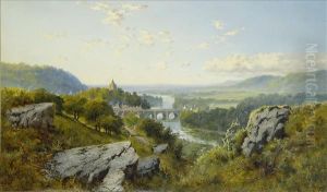 Darley Dalebridge, On The 
Derwent, Derbyshire, An Extensive Summer Landscapewith Figure On A Path 
In Evening Sunlight