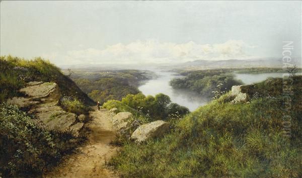 Extensiveriver Landscape, With Figure On A Path In Evening Sunlight - view 1